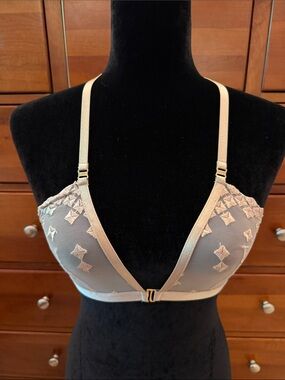 Bordelle Square Lace Sheer Embroidered Nude Soft Cup Bra with Front Hook